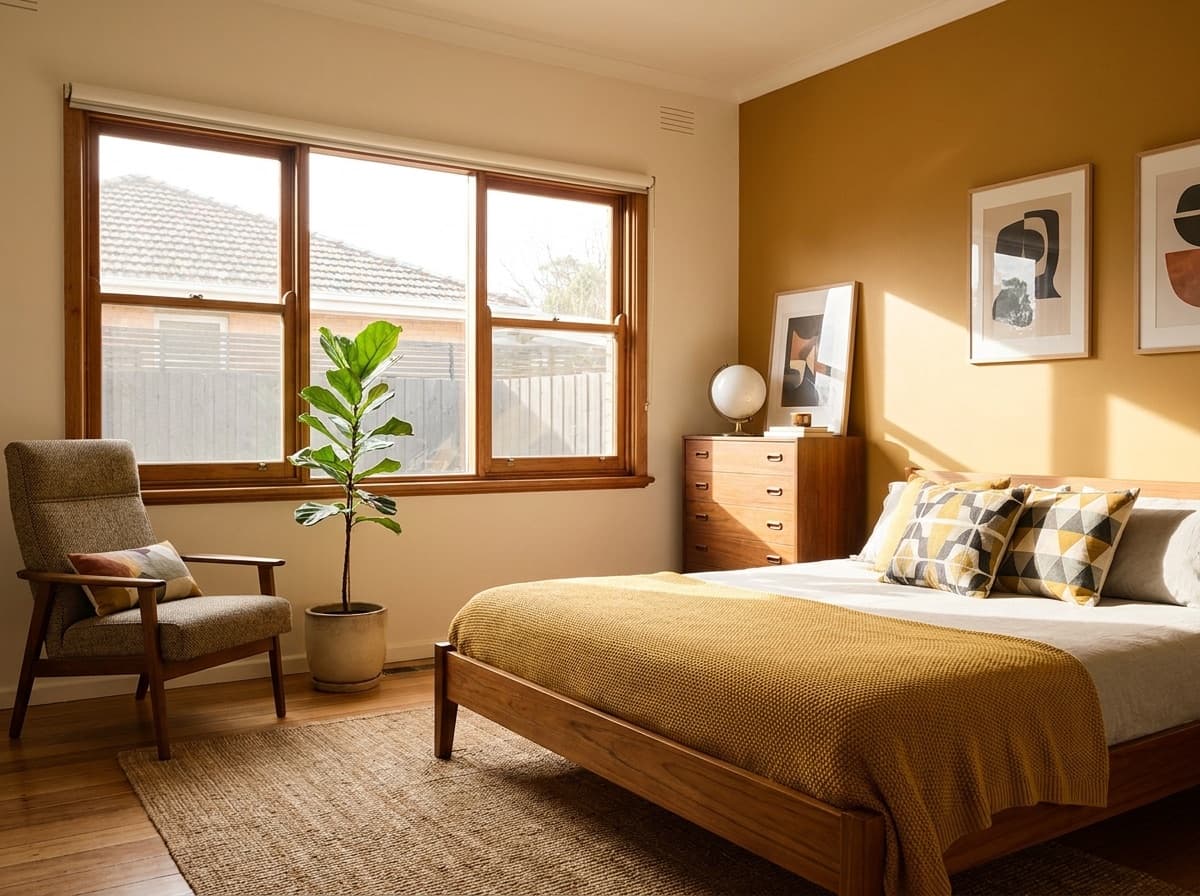 Mid-century room on a quiet Northcote street