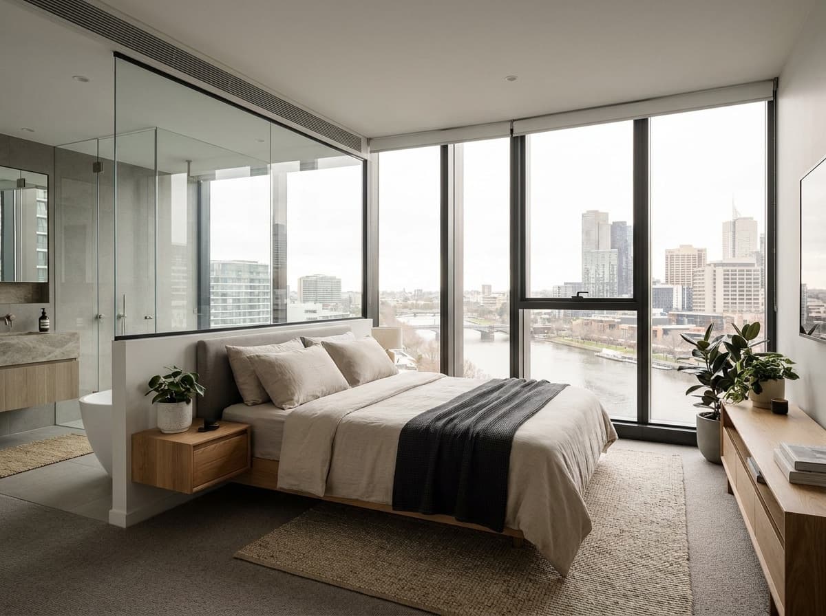 Ensuite room with skyline views